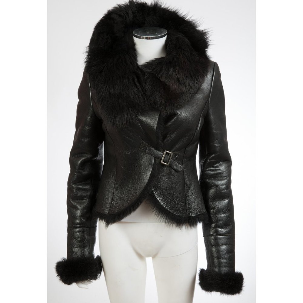 Emporio Armani Black Shearling Leather Fur Jacket